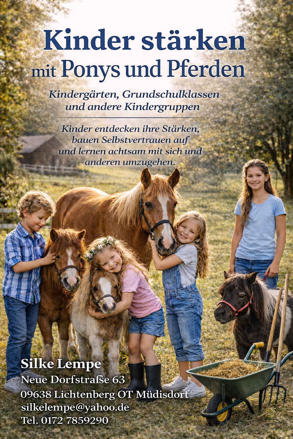 Kinder genießen die Welt der Ponys